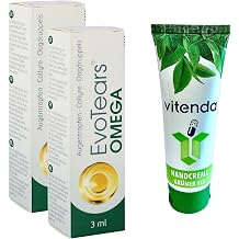 Set Eye Drops for Dry Eyes with EvoTears Omega - Tear Film Lipid Layer Preservative-Free 2x3ml - Includes vitenda Hand Cream