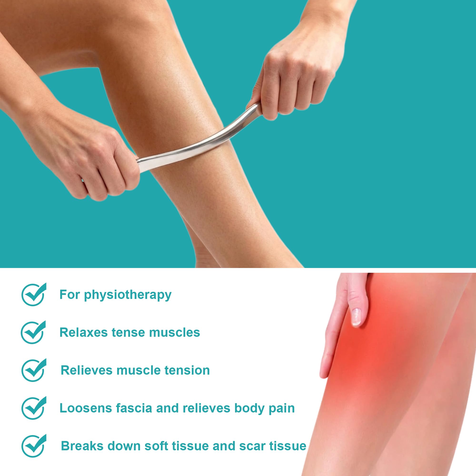 Gua Sha narzędzie do masażu ze stali nierdzewnej, narzędzie do masażu IASTM, do relaksacji tkanek miękkich i poprawy węzłów powięziowych