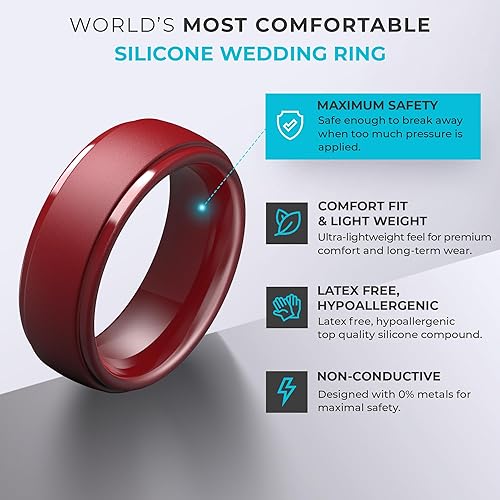 Miniatura 93 de ThunderFit Anillos de boda de silicona para hombre, 0.394 in de ancho y 0.098 in de grosor, paquete múltiple de variedad 1-7 Pack A: Negro