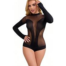 Women Sexy Fishnet Lingerie Babydoll Rompers One Piece Long Sleeve Bodysuit Underwear