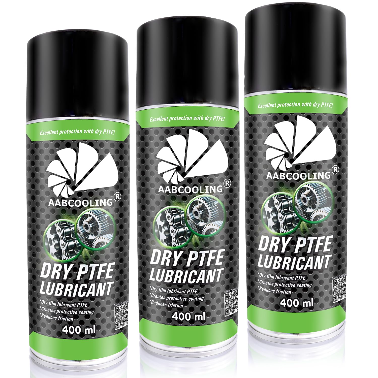 Spray Secco al PTFE AABCOOLING (3x400 ml) - Lubrificante Secco Universale al PTFE per Cuscinetti, Cerniere, Guide, Meccanismi di Precisione e Parti in Metallo e Plastica