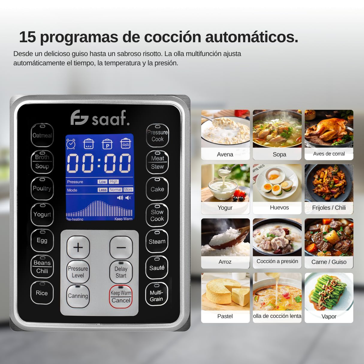 Saaf Multicooker 6L 11 Piezas 12 Programas Slowcooker Arrocera Vaporizador Olla a Presión Pantalla Digital