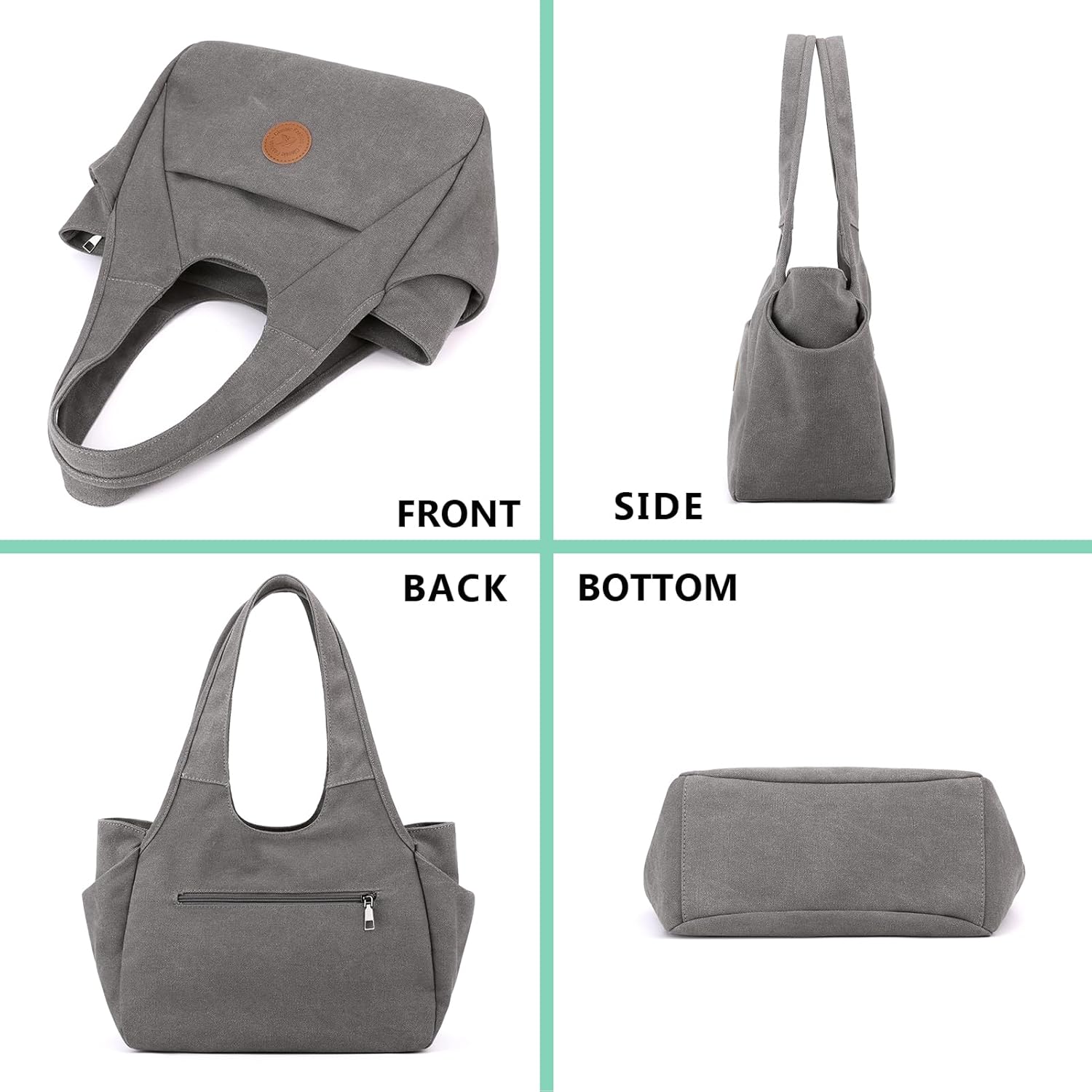 DOURR Light Women's Hobo Purses and Handbags with 3 Compartments Durable Cotton Canvas Shoulder Bag Daily Tote