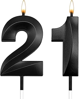 21st Birthday Candles Black Birthday Candles Numeral Candles Cake Topper Decoration for Birthday Party Candles Wedding Anniversary Celebration Supplies（Black，21st）