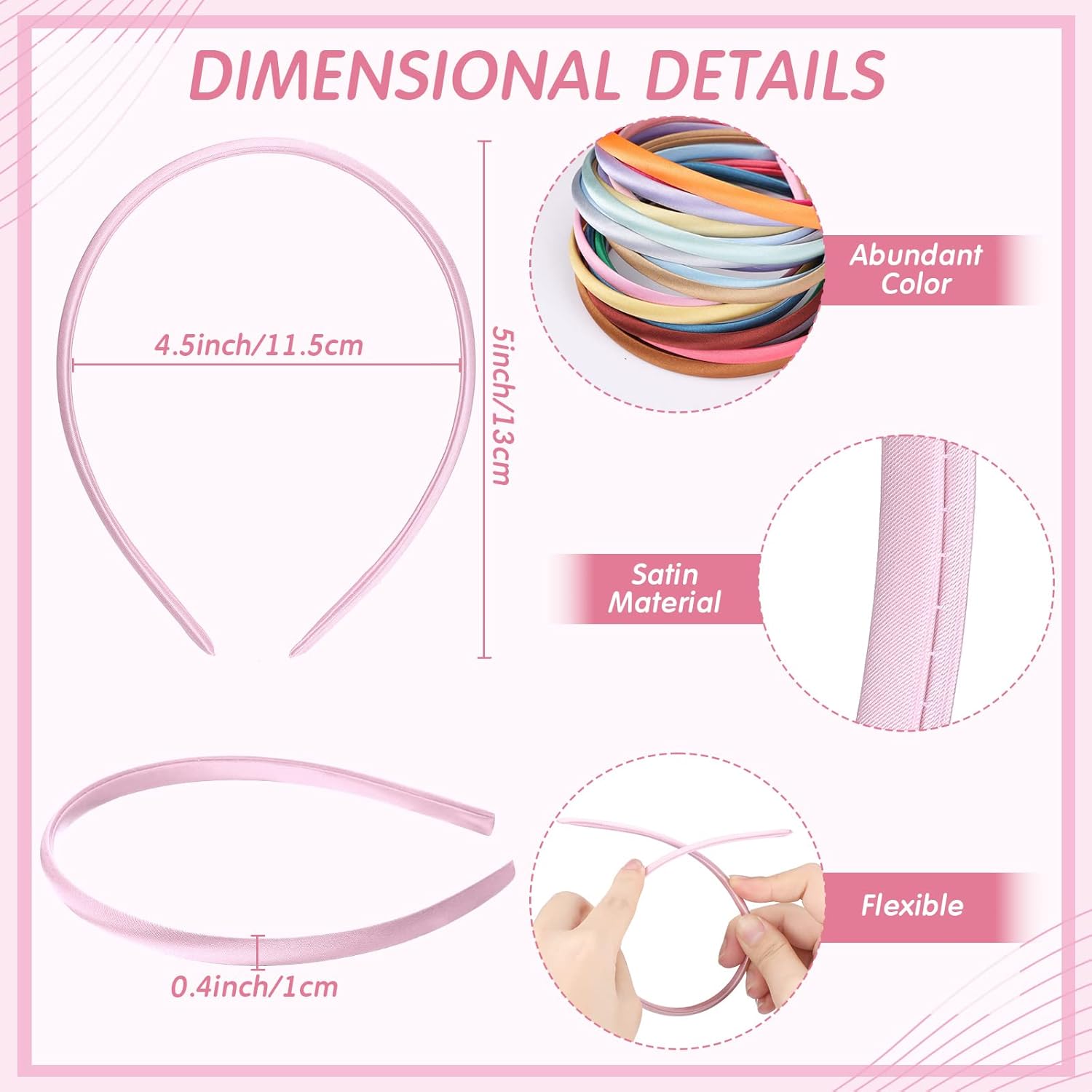 XunYee 100 Pieces Thin Satin Headbands for Women Girls 0.4 Inch DIY Satin Covered Headbands Bulk Colorful Ribbon Head Bands Plain Hairbands Narrow Hair Band(Multi Colors) - Image 2