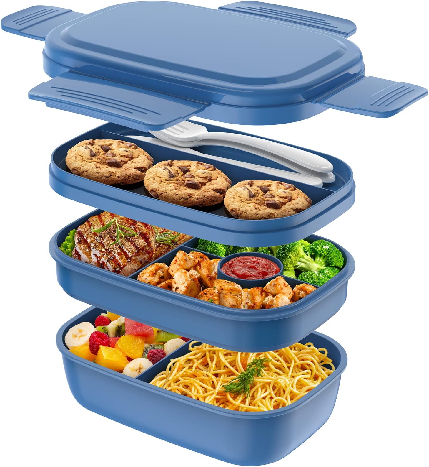 HOMETALL Lunch Box Containers, Stackable Bento Box Adult Lunch Box for Kids, Large Capacity 1900ml Lunchbox with Utensil Set, Leak-Proof Bento Lunch Box for Dining Out, Work, Picnic, School