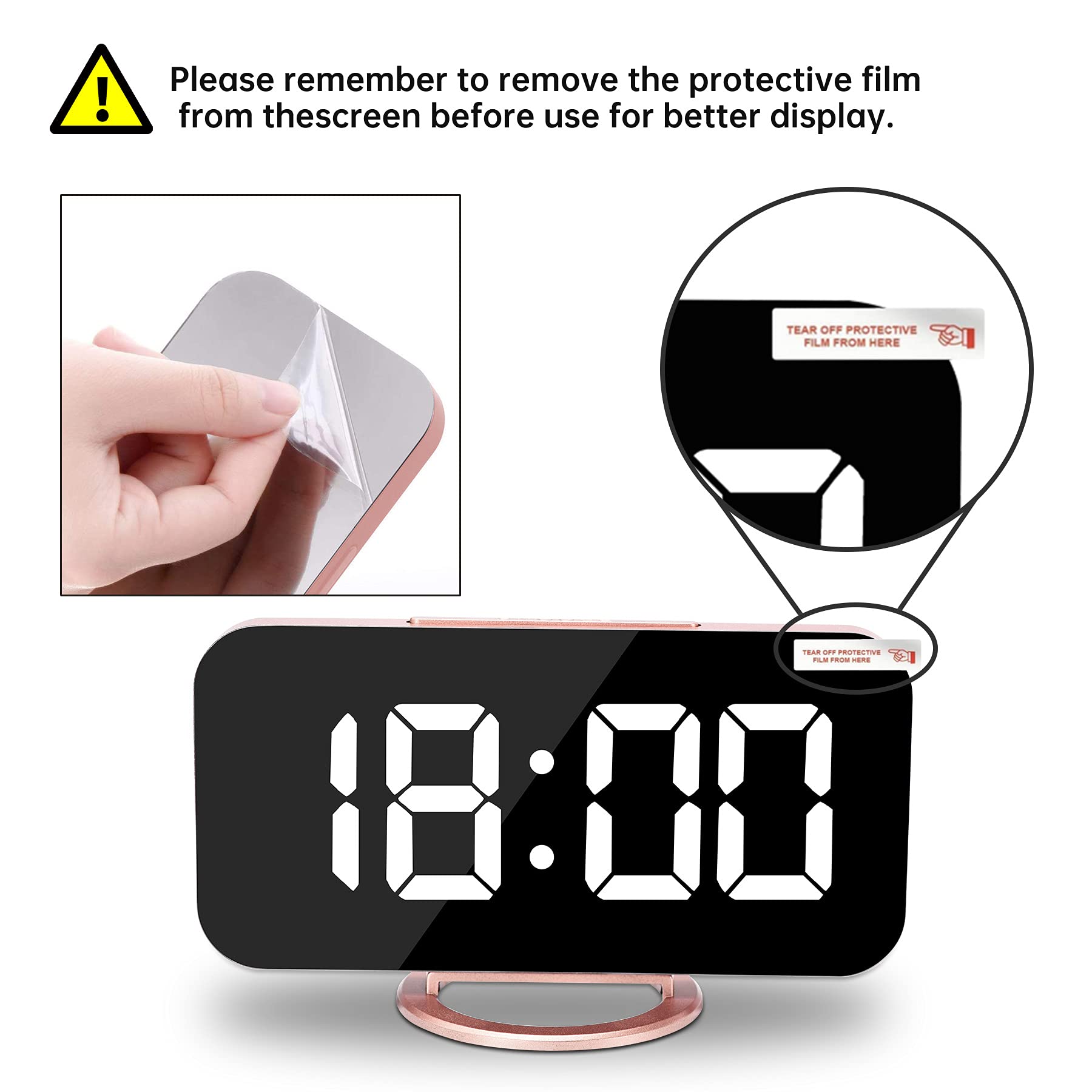 Reloj despertador digital, pantalla grande con espejo LED de 7 pulgadas, con puertos de cargador USB duales, función de repetición, modernos relojes electrónicos de pared de escritorio para