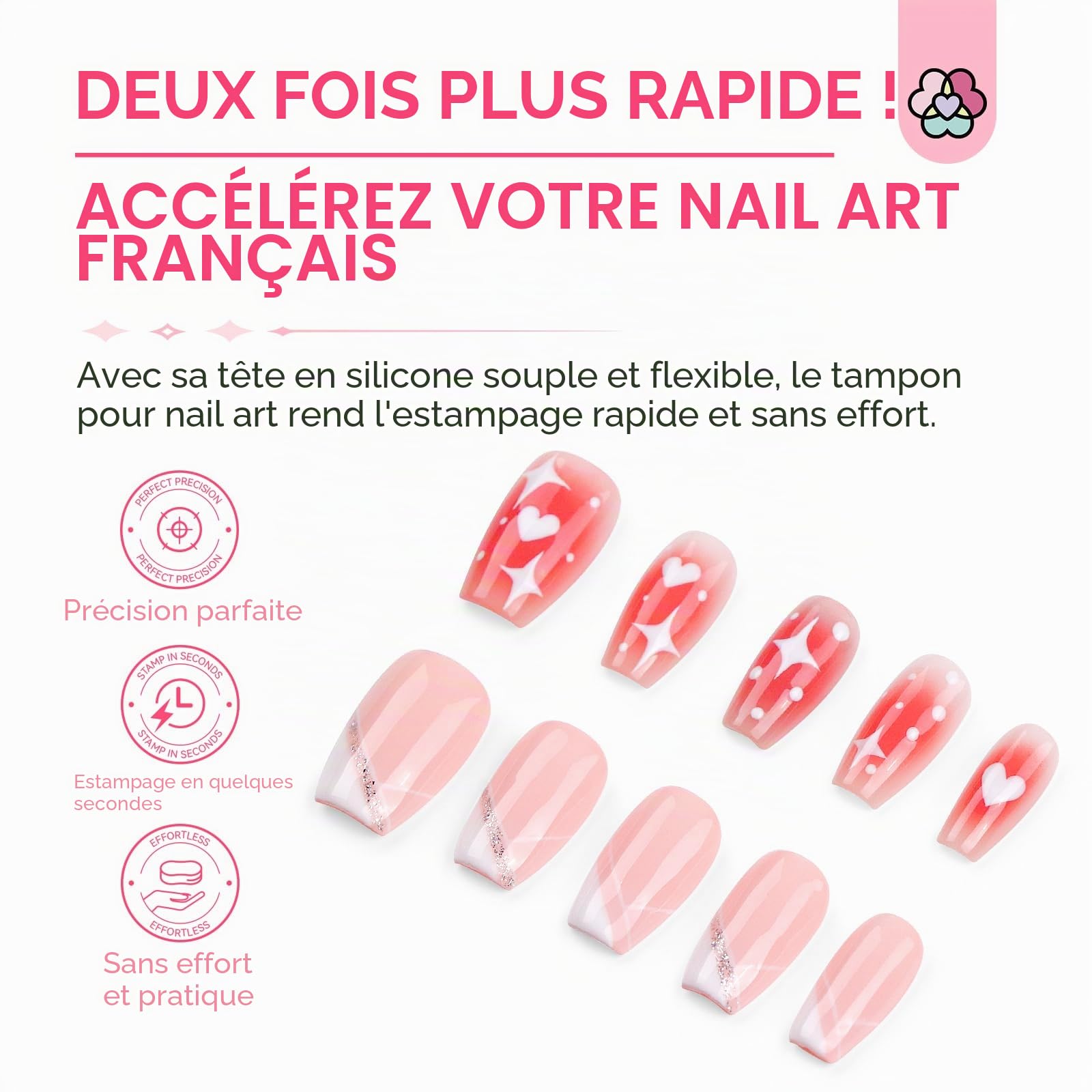 Saviland Lot de 4 tampons à ongles longs et courts en silicone transparent pour manucure française à la maison, salon de manucure