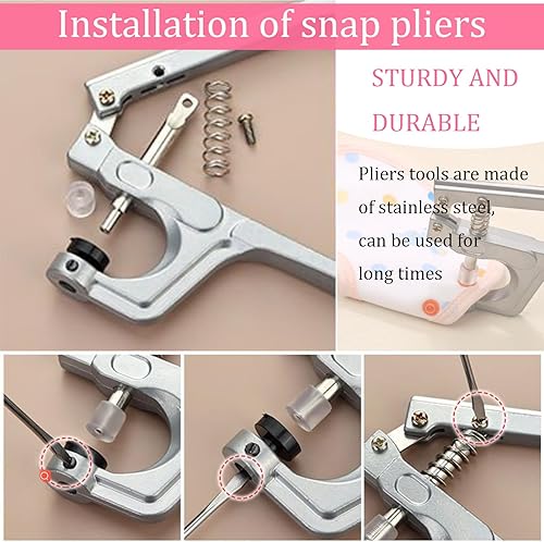 Miniatura 6 de FQTANJU Juego de 1900 broches de presión y alicates de plástico, kit de cierres de botón a presión T5 con herramientas de bricolaje y 1 pinza para