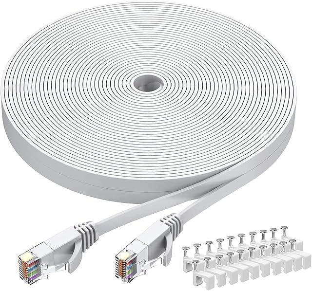 KIRFEIHT Cat6 Ethernet Cable 30FT - Cat-6 High Speed Flat Rj45 Ethernet Patch Internet Network LAN Computer Cable Cord for Modem, Router - White 30 FT