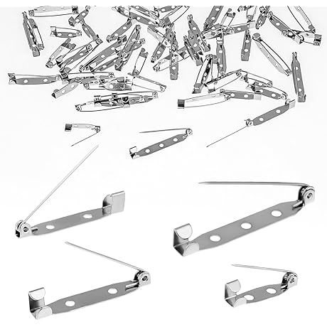 4 Size 50Pcs Bar Pins Backs Safety Clasp, Silver Brooch Clasp Pins