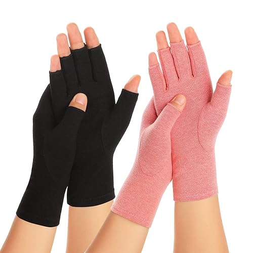 Zexhoor 2 Pairs Arthritis Compression Gloves for Women Men, Carpal Tunnel Pain Relief, Fingerless for Typing