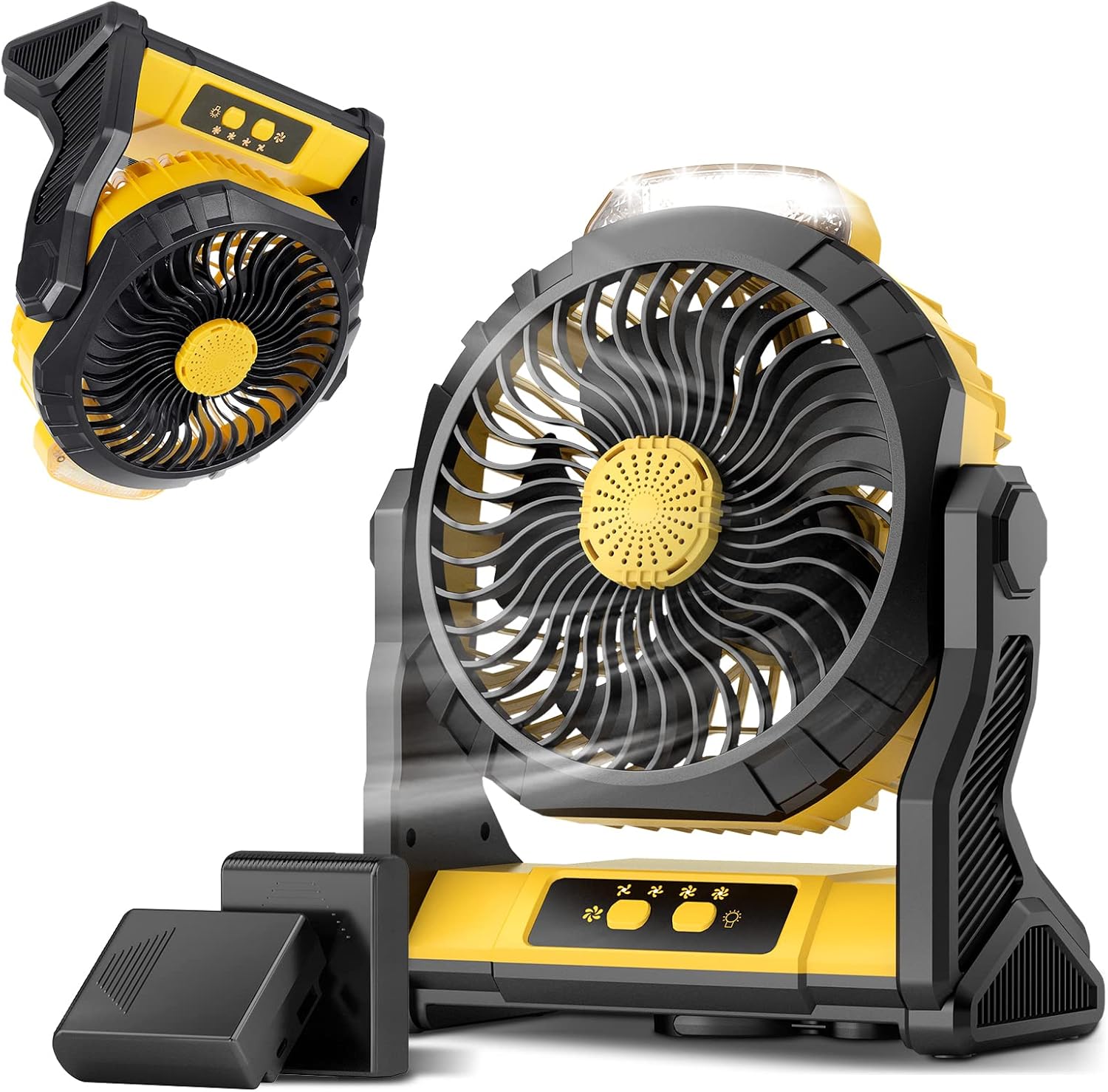 Geek Aire Portable Camping Fan with Lights, 20000mAh Detachable Rechargeable Battery Operated Fan, Battery Powered Outdoor Tent Fan with 4 Speeds & Hook, Personal Beach Fan for Camping Hiking Black