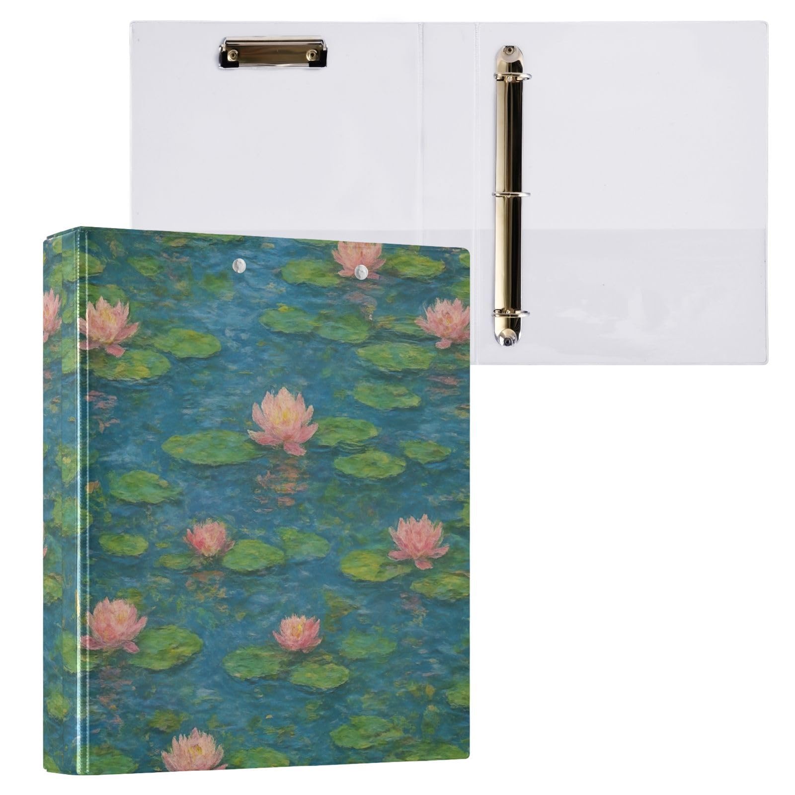 Carpeta de 3 anillos, carpeta de anillos en D de lirios azul y verde, paquete de 2 | Con portapapeles y bolsillos, para escuela, universidad, oficina