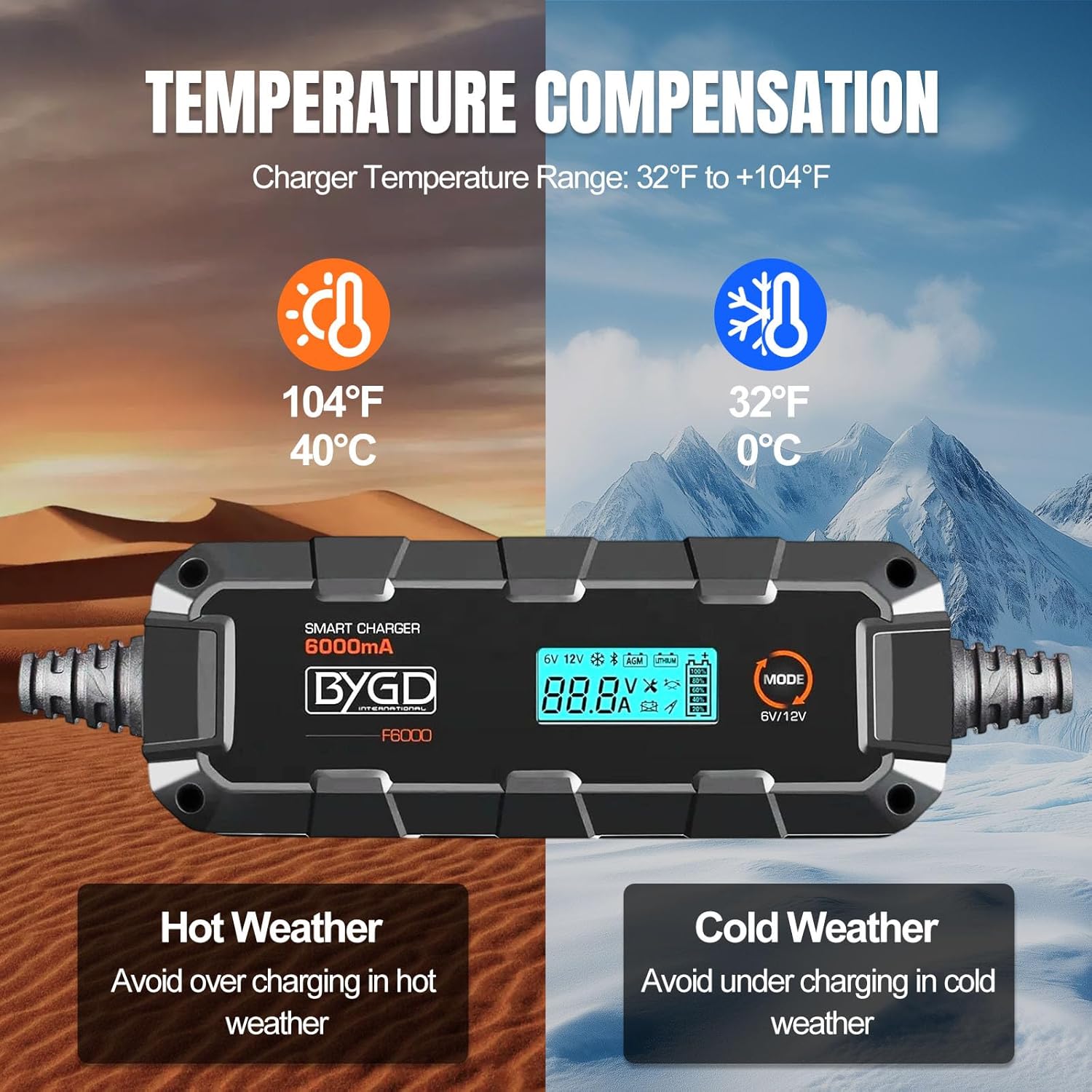 6A Car Battery Charger, 6V/12V Automative Trickle, Maintainer Battery Charger Desulfator with Temperature Compensation, LiFePO4 & Lead Acid Batteries for Motorcycle Lawn Mower Boat