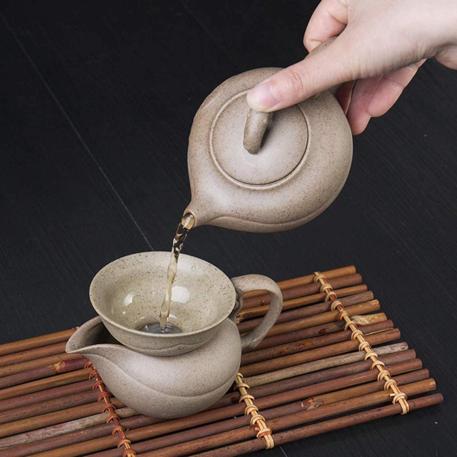 Espressotasse, Bechertasse, Kaffeetassen-Set mit Henkel, Kesselbecher, Teetasse, komplettes Haushaltsset aus Steinkeramik-Teeservice/einfache Retro-Kung-Fu-Teeschüssel/Keramik-Teetasse und Teekanne