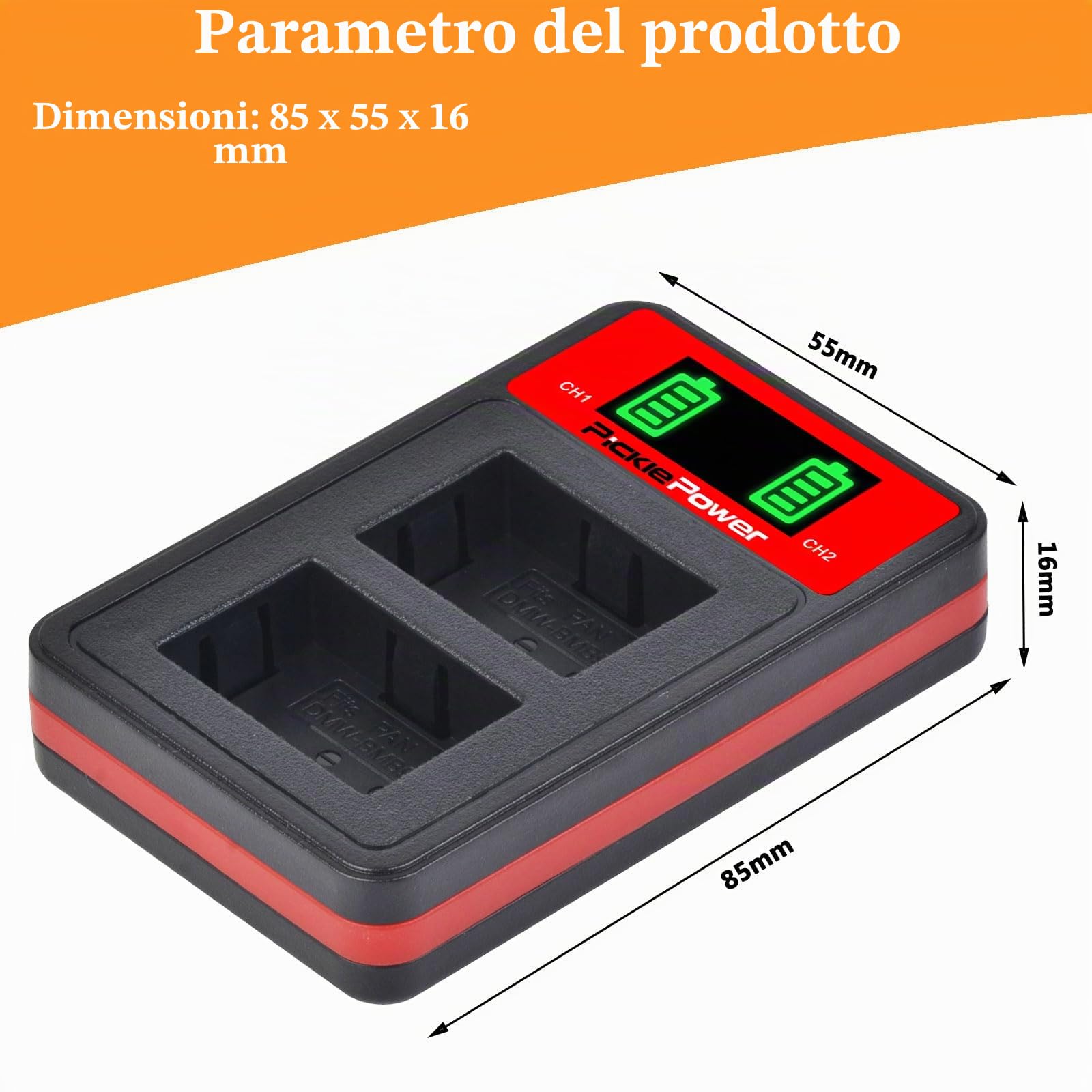 Pickle Power DMW-BMB9 DMW-BMB9E Batterie con doppio caricatore per Panasonic Lumix DC-FZ82 DMC-FZ72 DMC-FZ45 DMC-FZ48 DMC-FZ100 DMC-FZ62 DMC-FZ150 DC-FZ80