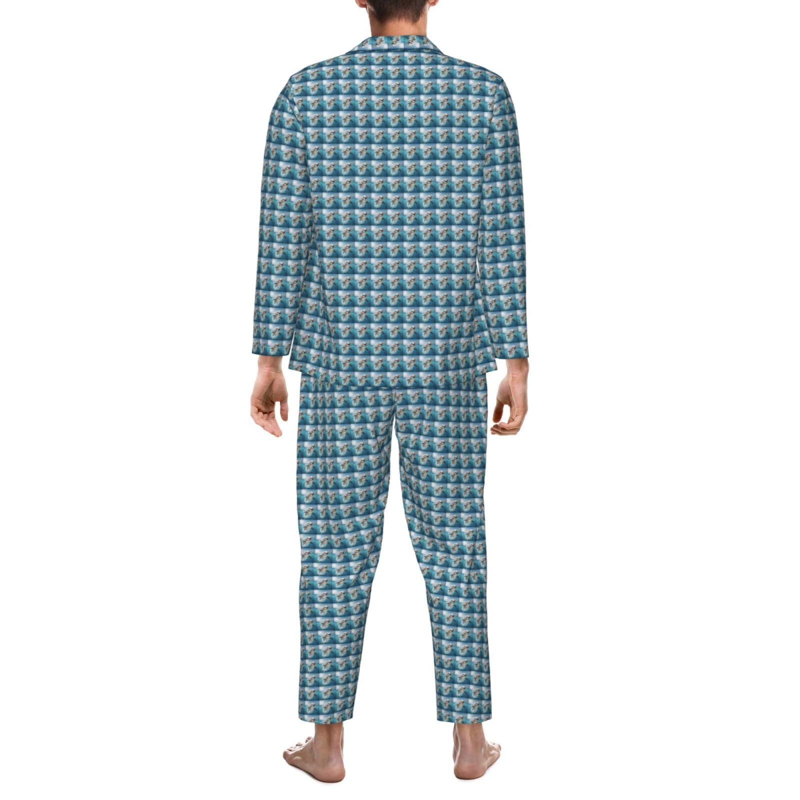 Lustiges Herren-Pyjama-Set mit Delfin-Druck, langärmelig, zweiteilig, Hauskleidung, bequeme Nachtwäsche