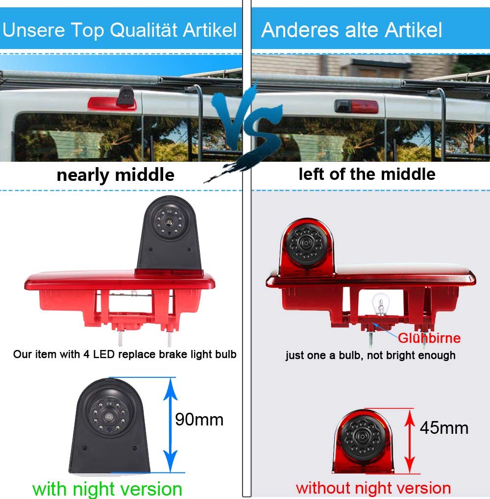 Voiture troisième caméra lampe de frein de montage sur le toit lumière de freinage vue arrière caméra de recul pour Fiat talento Nissan NV300 Renault Trafic III Primastar Opel/Vauchall Vivaro (Nouvel)