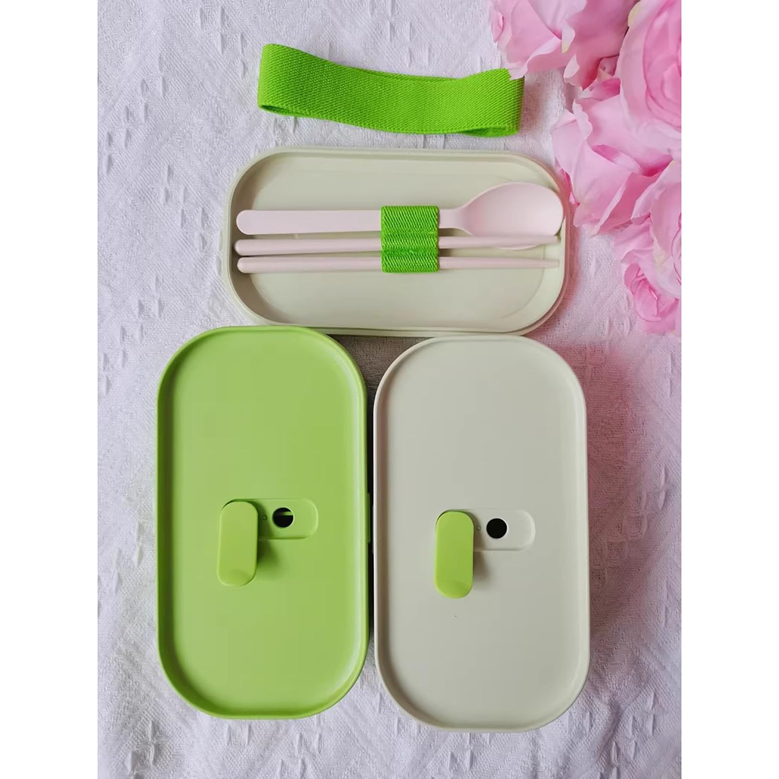 Fiambrera, Lonchera con Aislamiento, Lonchera Apilable con Cubiertos, Lonchera con Compartimento para Alimentos, a Prueba de Fugas con Banda de Amarre(Green)