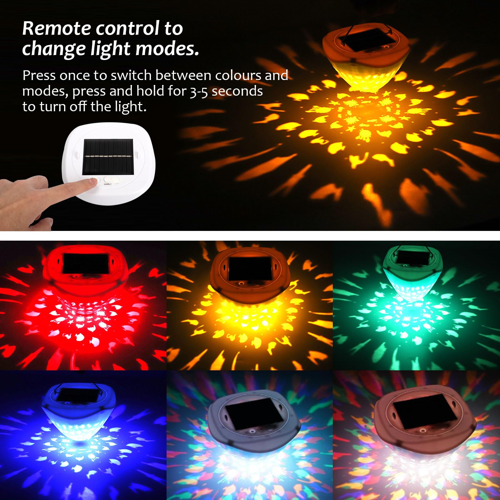 Longzhuo Illuminazione solare per piscina galleggiante, USB, illuminazione per laghetti subacquei, luce subacquea, piscina con telecomando, per piscine, stagni, vasche da bagno
