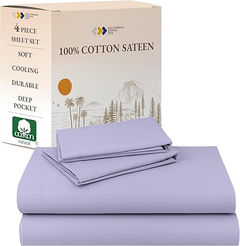 Miniatura 9 de Sábanas refrescantes suaves, juego de sábanas de 100 % algodón tamaño King con bolsillos profundos, juego de ropa de cama de 4 piezas y fundas de