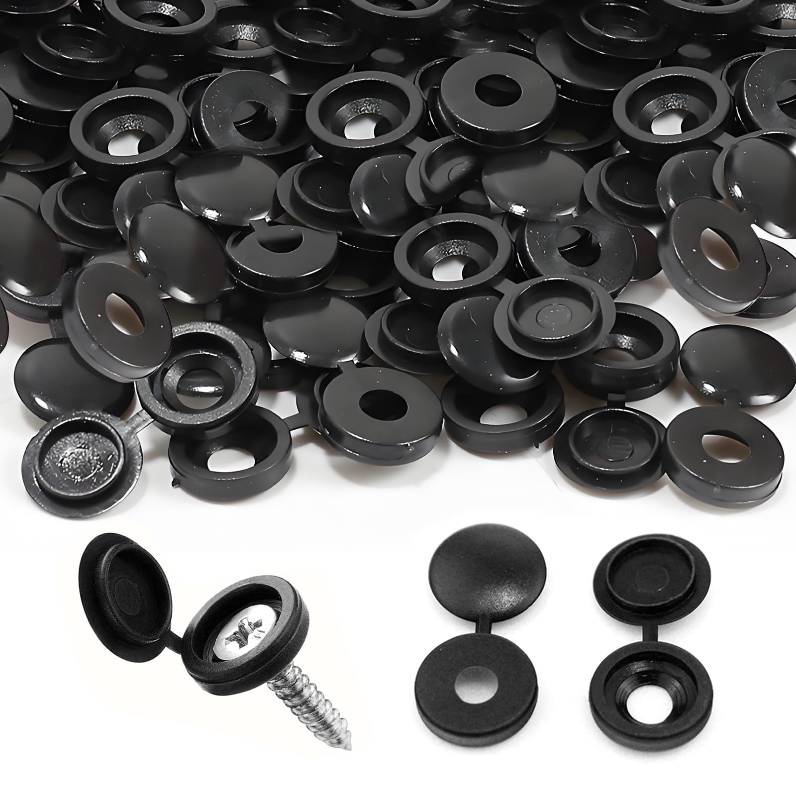 Jmoot Black Screw Covers Caps, 200 Pcs Plastic Screw Cap Covers Folding Screws Heads Hinged Cover For Covering M4 Screw
