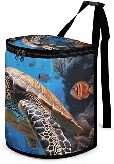 MUSM Leakproof Car Trash Can 2.5 Gallon, Durable Automotive Garbage Bag with Waterproof Liner, Ocean Animal Turtle Trash Bag for Car, Truck, RV & Bathroom