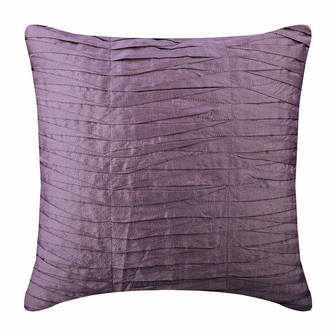 The HomeCentric Purple Cushion Covers, Textured Pintucks Solid Color Cushion Cover, Pack of 2, 50x50 cm (20"x20") Throw Cushions Cover Contemporary, Square Silk Cushioncase, Striped - Purple Waves