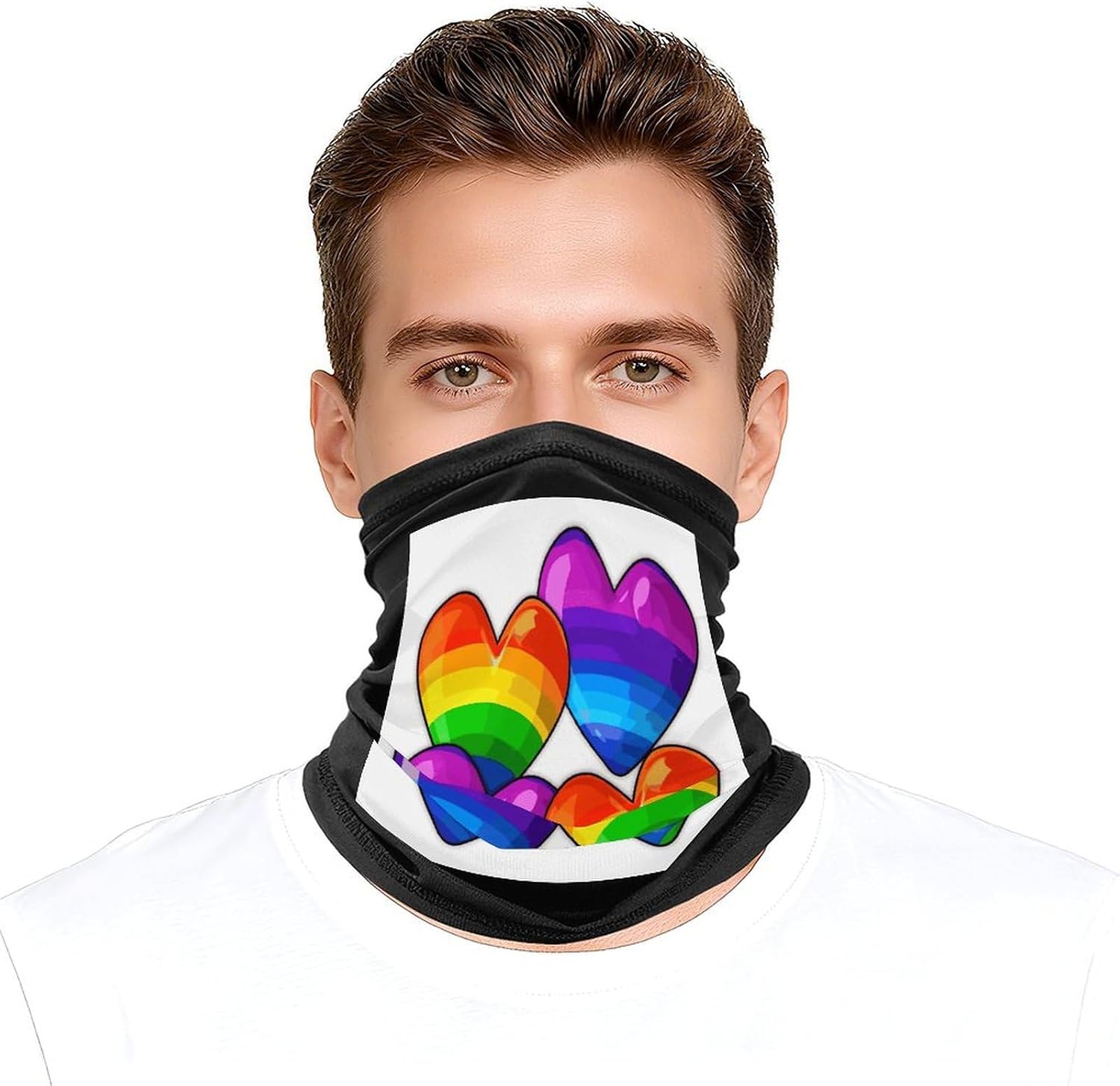 Rainbow Colored Gay Pride Hearts Face Mask for Men Women,Neck Gaiter Sunscreen Breathable,Face Cover for Skiing Fishing Hiking Cycling
