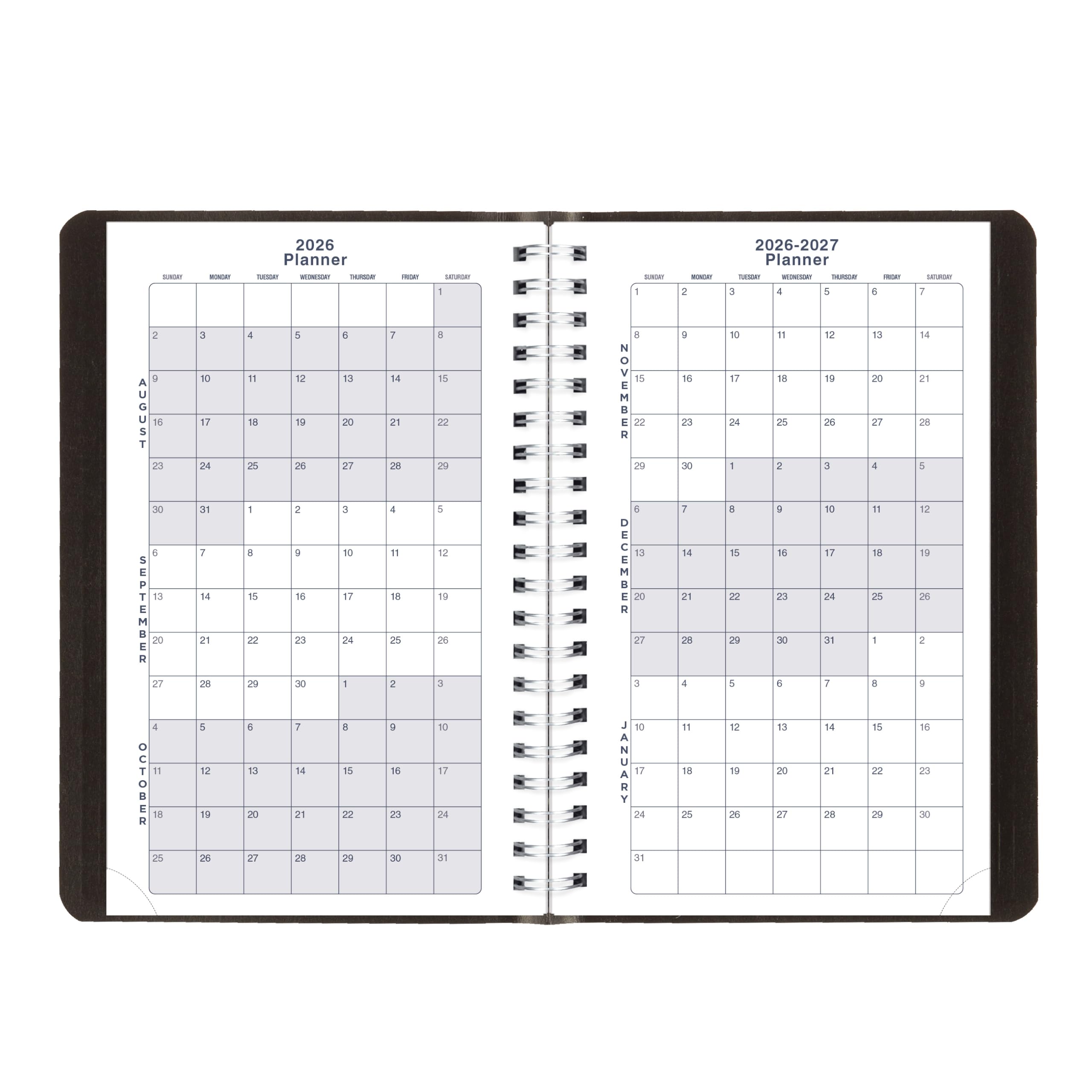 Blueline® Essential - Agenda académica diaria/mensual, agosto de 2026 a julio de 2027, encuadernación de doble alambre, cubierta Vicuana suave, 8 x 5 pulgadas, color negro (CA201.BLK)