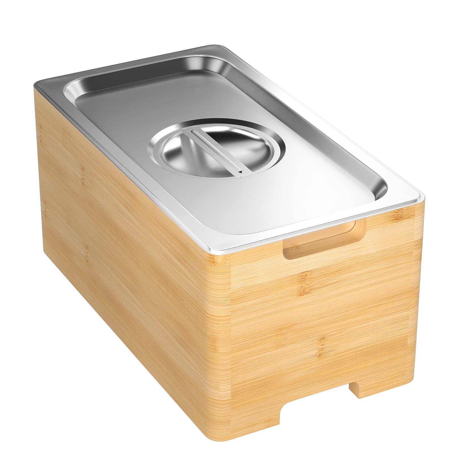 Poubelle à Compost Bois Et Inox - 4,5L - Pour Cuisine - Anti-odeurs - Design Naturel