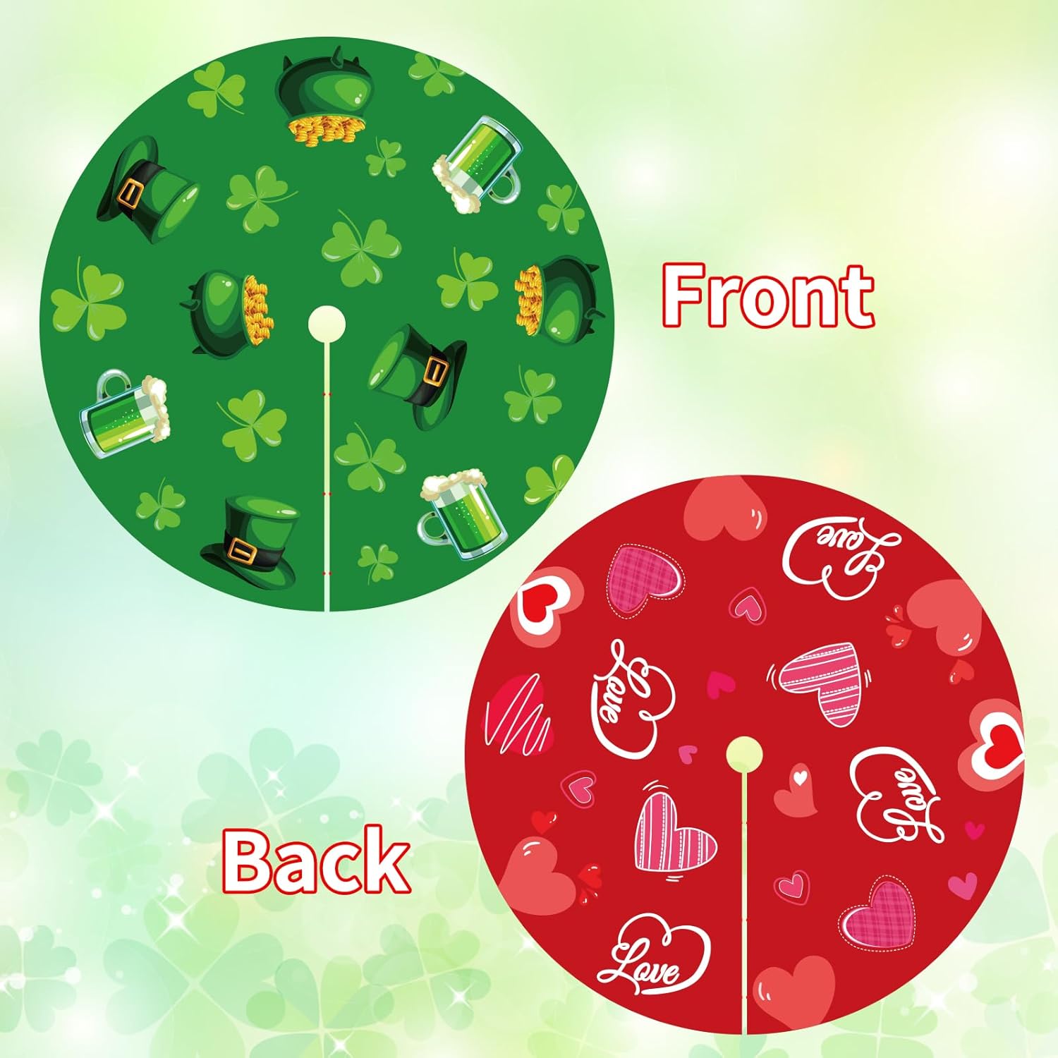 St Patricks Day Tree Skirt St Patricks Day Decorations 36" Reversible Shamrock Double Sided Print Mat for Trees St Patricks Day Decor Holiday Party Garden Indoor Home Decorations - Image 4