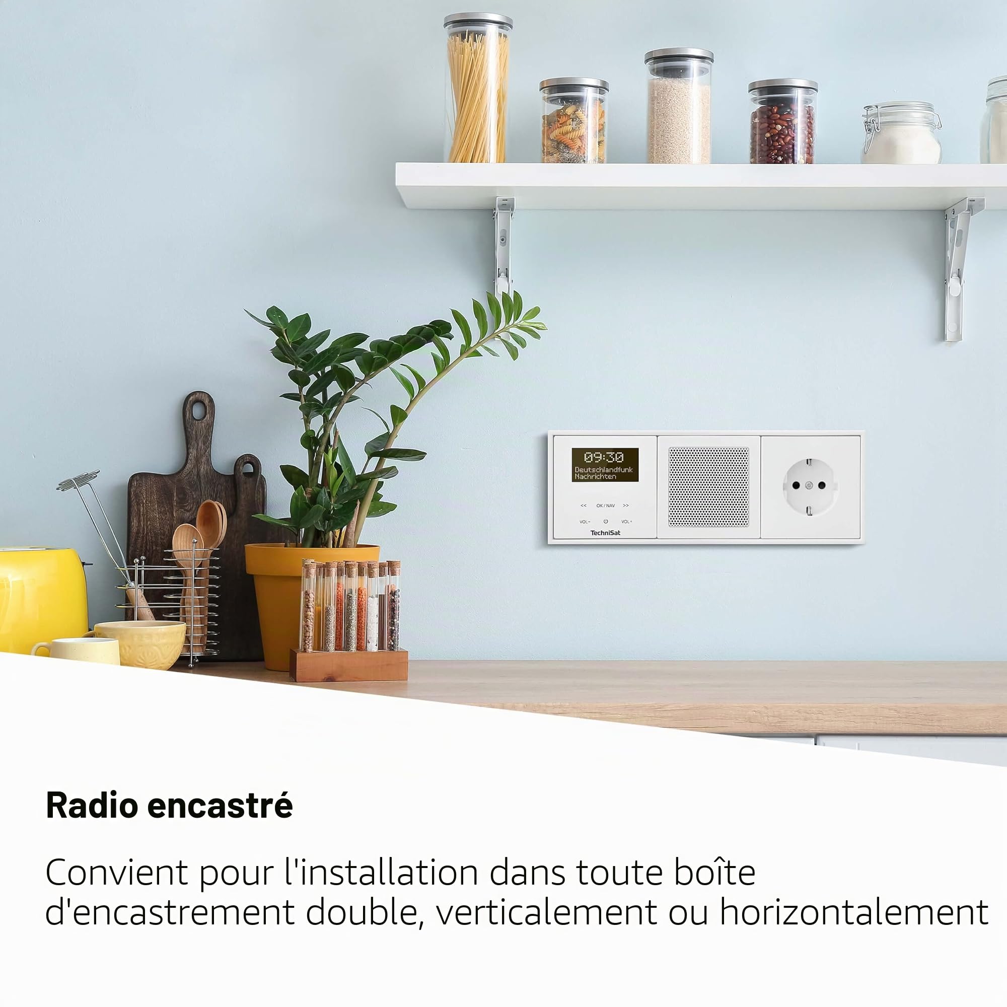 TechniSat DIGITRADIO UP 55 - Radio Dab+ encastrable pour Un Montage Flexible (Dab, FM, réception Bluetooth, écran OLED dimmable, Alarme et minuterie de Sommeil, 2 Watts) Frontale RAL 9016, Blanc
