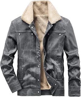 VaiKanhai Men's Leather Jacket Autumn Windproof Faux Leather Motorcycle Jacket Suede Look Lightweight Bike Sports Jacket Men Bomber Jacket with Pockets Lapels Outdoor Jacket Gentleman L XL XXL 3XL 4XL