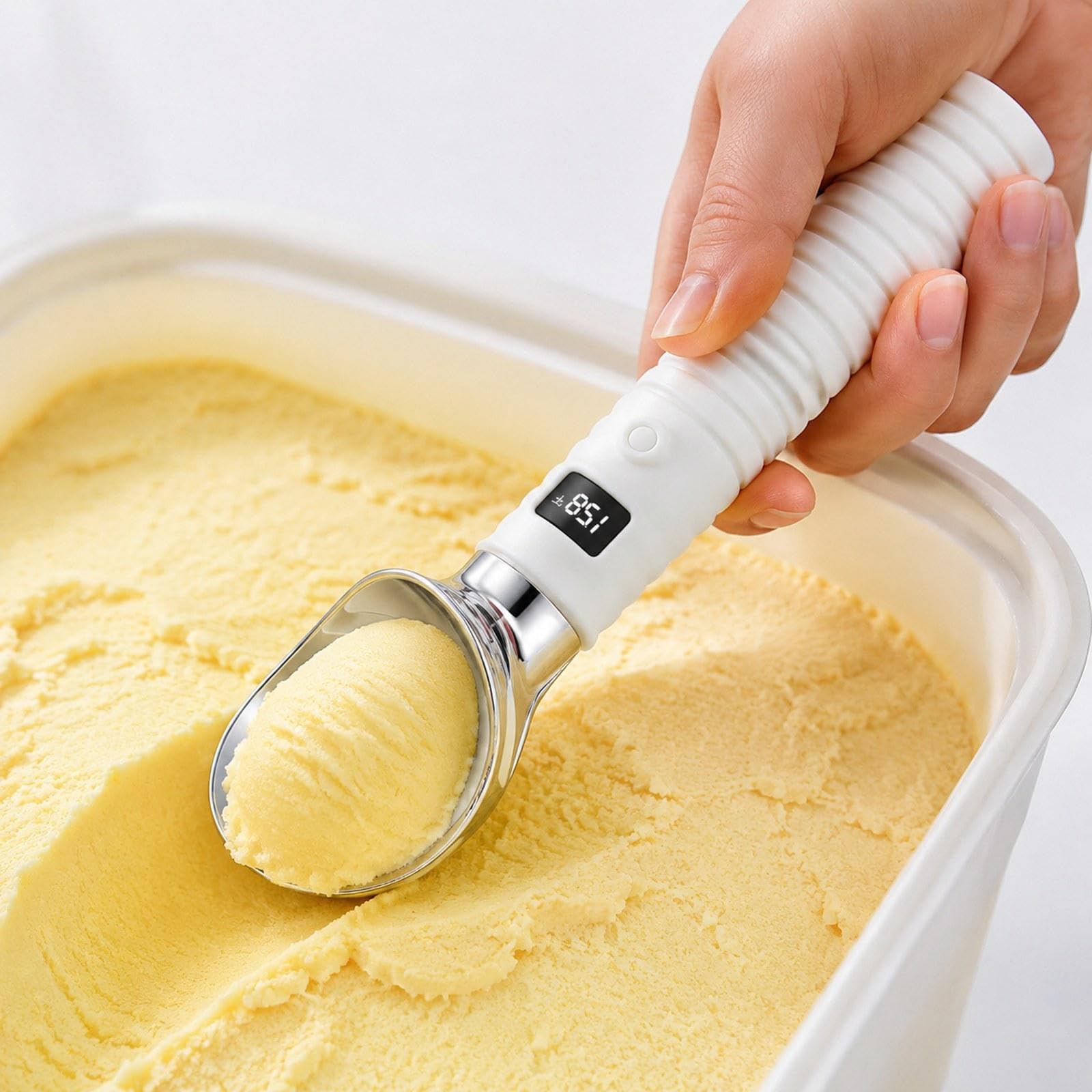 MagiDeal Cuillère à Glace chauffante, cuillère à Glace sphérique, Unique, Portable et Polyvalente, avec Affichage numérique, idéale pour Les Restaurants, Les, Blanc