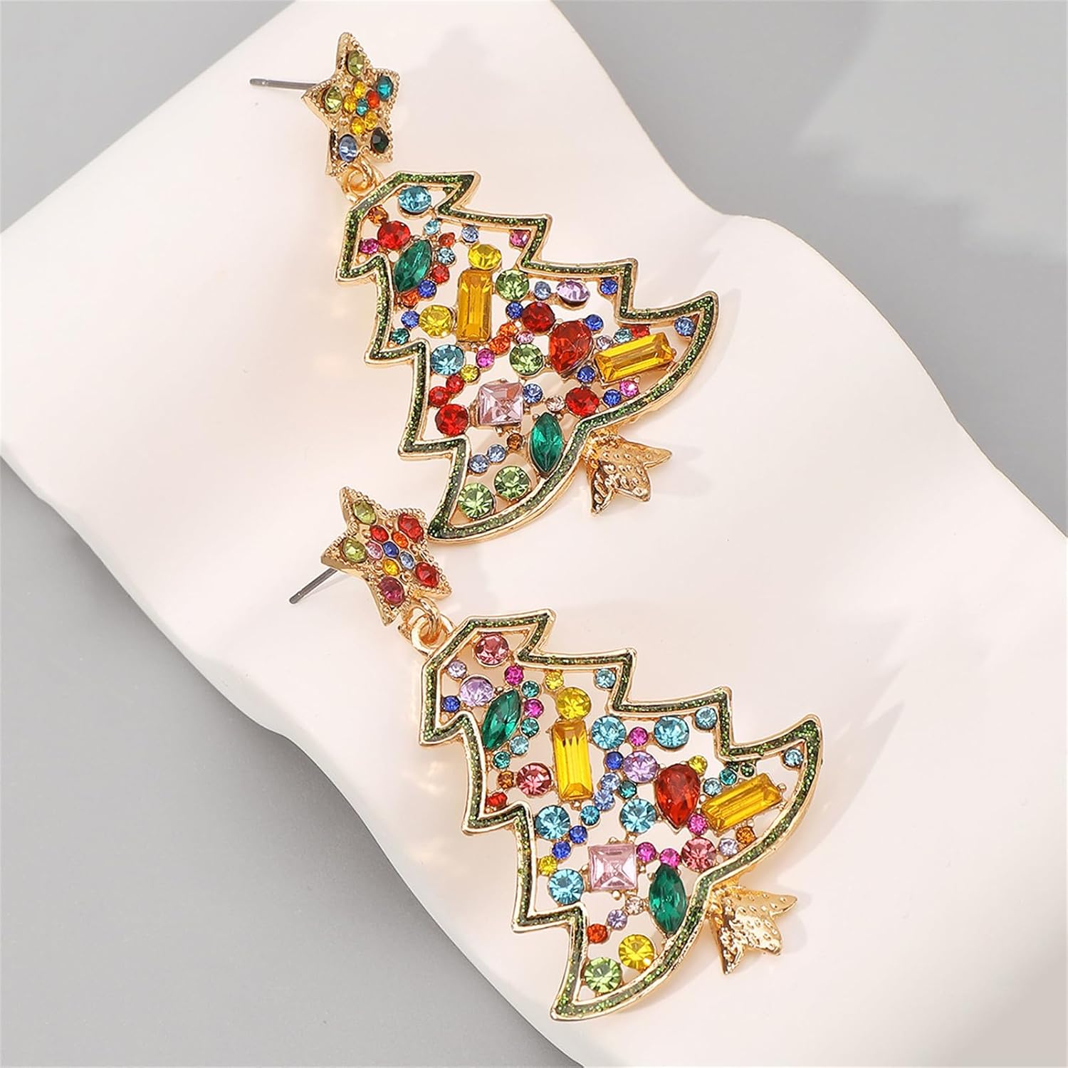 Christmas Tree Earrings for Women Sparkly Colorful Crystal Christmas Tree Earrings Dainty Fashion Handmade Star Christmas Tree Dangle Drop Earrings Christmas Party Statement Holiday Jewelry Accessories - Image 5