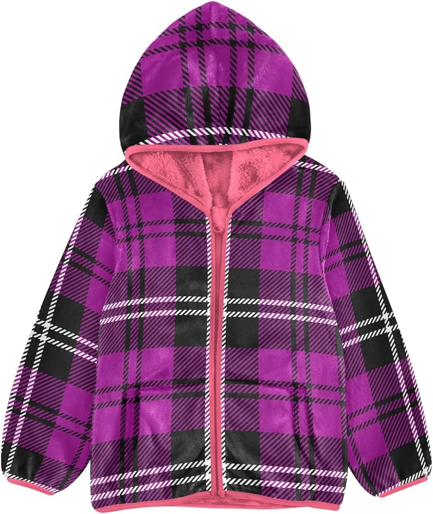 Amazon.com: Aflyko Girls Warm Coat Purple Black Checker Plaid Zip-Up Hoodie  Fleece Outerwear Soft Pink Hooded Jacket Children's Fashion Cozy Cute  Sweatshirt 6T: Clothing, Shoes u0026 Jewelry