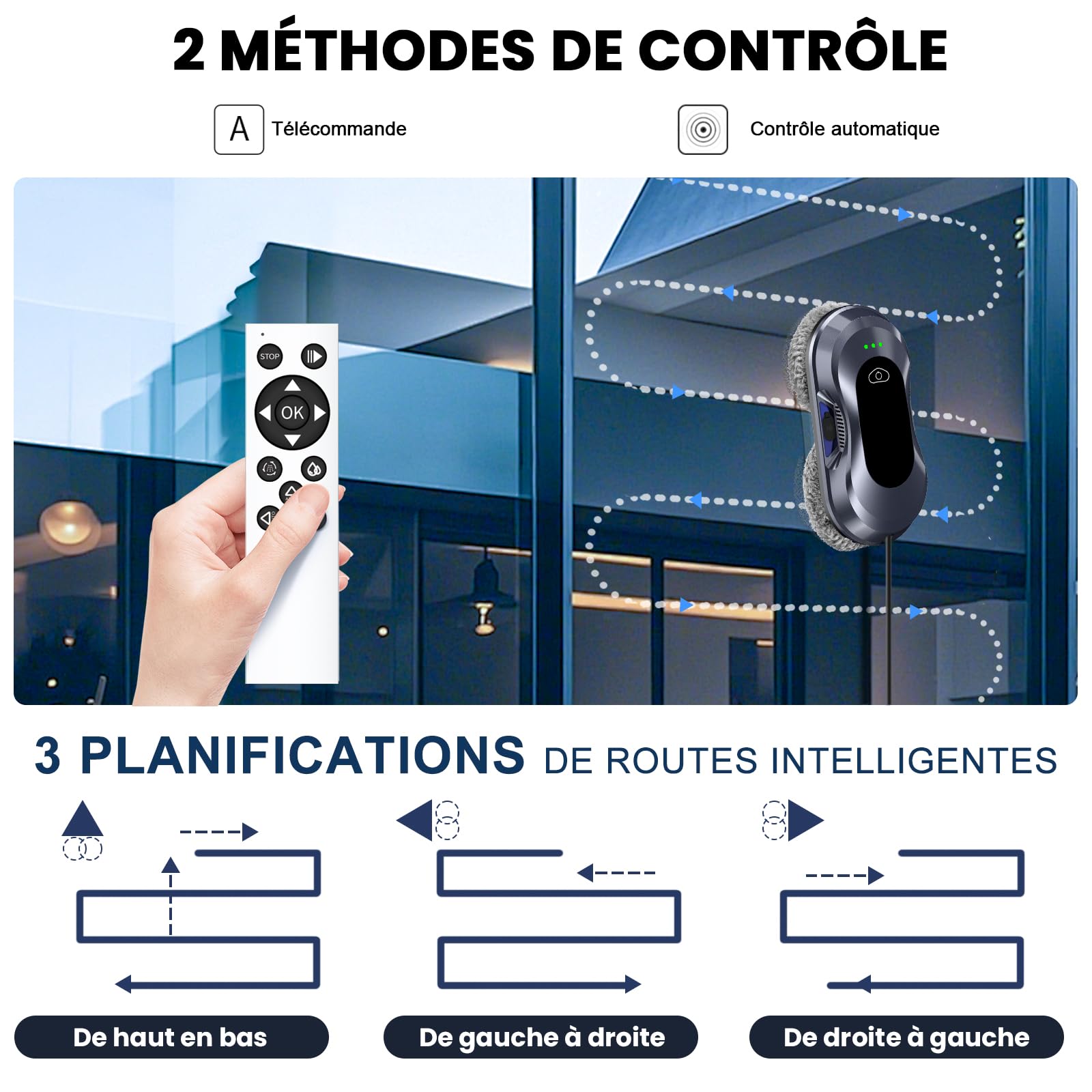 Robot Lave Vitres 2026 Version Améliorée, Puissance d'Aspiration 6000 Pa Double Buse, 3 Modes de Nettoyage, Planification de Trajet pour Entretien des Vitres & Surfaces Vitrées W22D