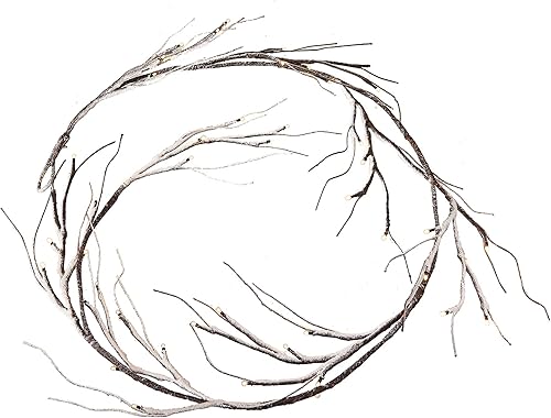 Miniatura 7 de Hairui - Guirnalda iluminada de nieve flocada de 6 pies con 48 luces LED, funciona con pilas, ramita preiluminada, decoración de fiesta de invierno,