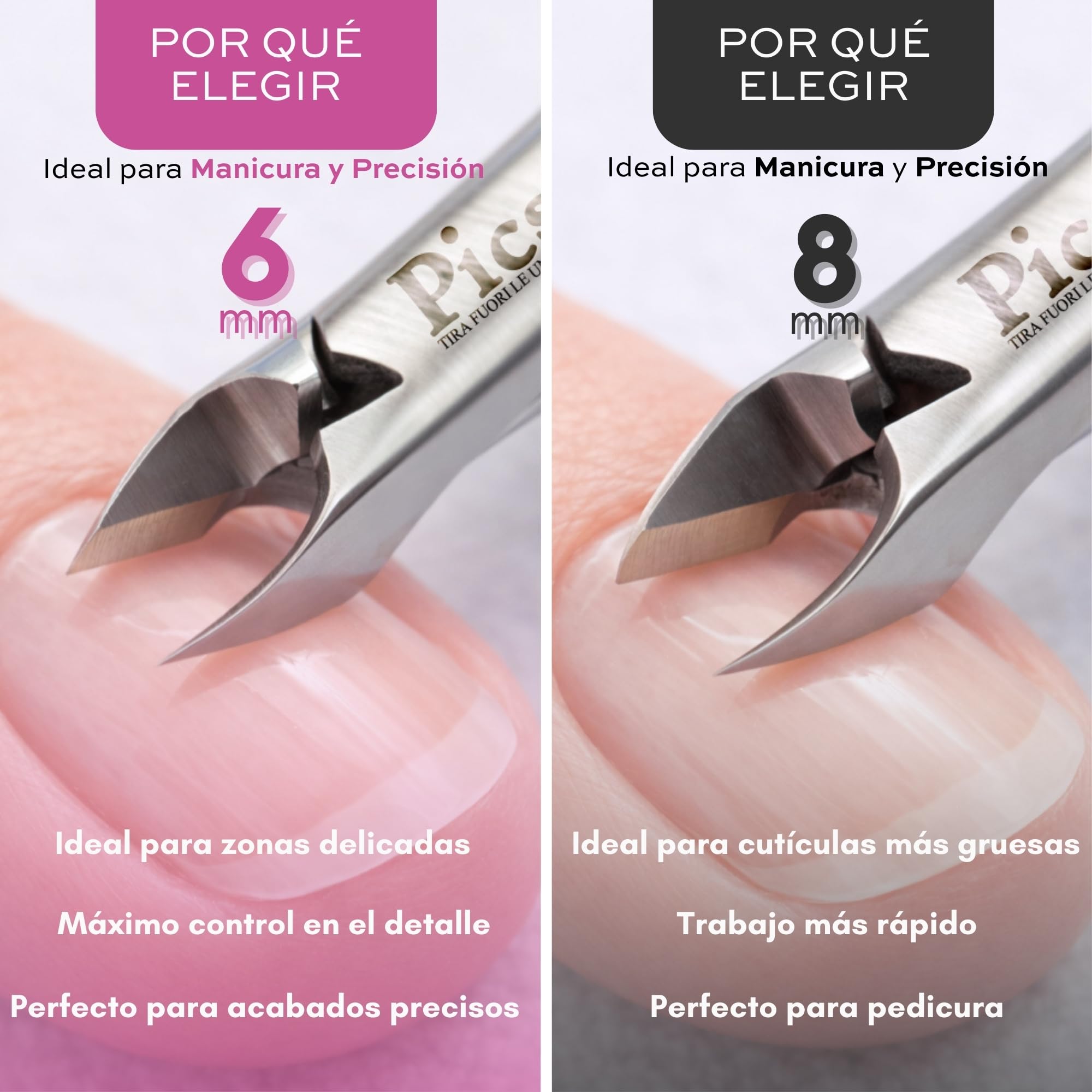 Pics Nails - Corta Cutículas Profesional 8 mm – Alicate para Cutículas de Precisión en Acero Inoxidable, Herramienta de Manicura y Pedicura Profesional