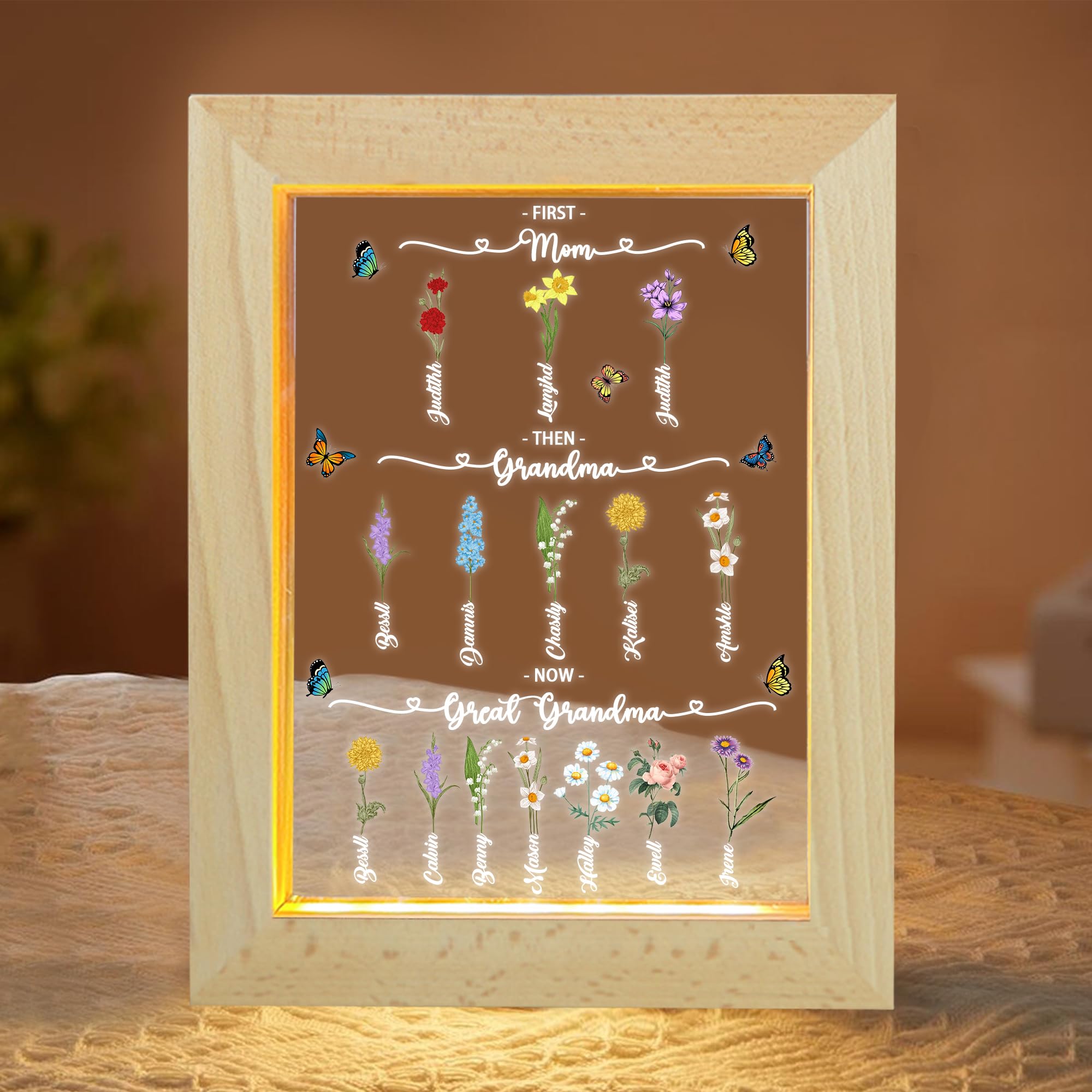 BFHEFGSUU Personalised Frist Mom Then Grandma New Great Grandma Night Light Custom 1-10 Names Birth Month Flower Grandma's Garden Sign Family Acrylic Lamp Gift for Grandma Mothers Day (Style 22)