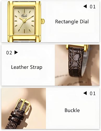Miniatura 5 de Reloj de pulsera vintage rectangular de cuero para mujer, elegante reloj de pulsera de cuarzo clásico impermeable para mujer, reloj de regalo para