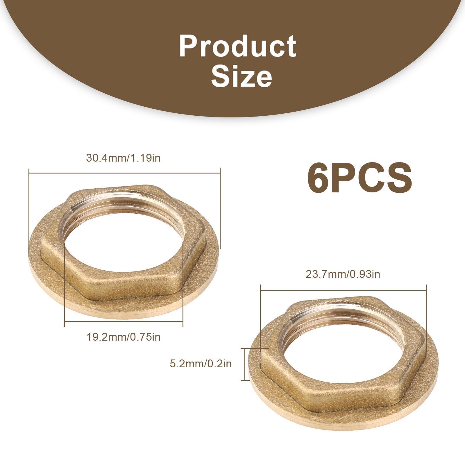 0XBIT Controdado Flangiato in Ottone, 6 Pezzi 1/2 Pollice BSP Dado con Flangia, Flangia Posteriore In Ottone Rubinetto, per Rubinetti Lavabo Bagno Raccordi Idraulici