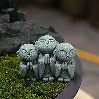 Vista 5 de OwMell Estatua japonesa del monje de Jizo, figura de Buda Jizo, estatua conmemorativa del acuario – Sonriente