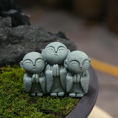 Miniatura 5 de OwMell Estatua japonesa de Jizo con 3 estatuas japonesas de Buda Jizo monje Estatua conmemorativa Estatua conmemorativa Decoración de acuario