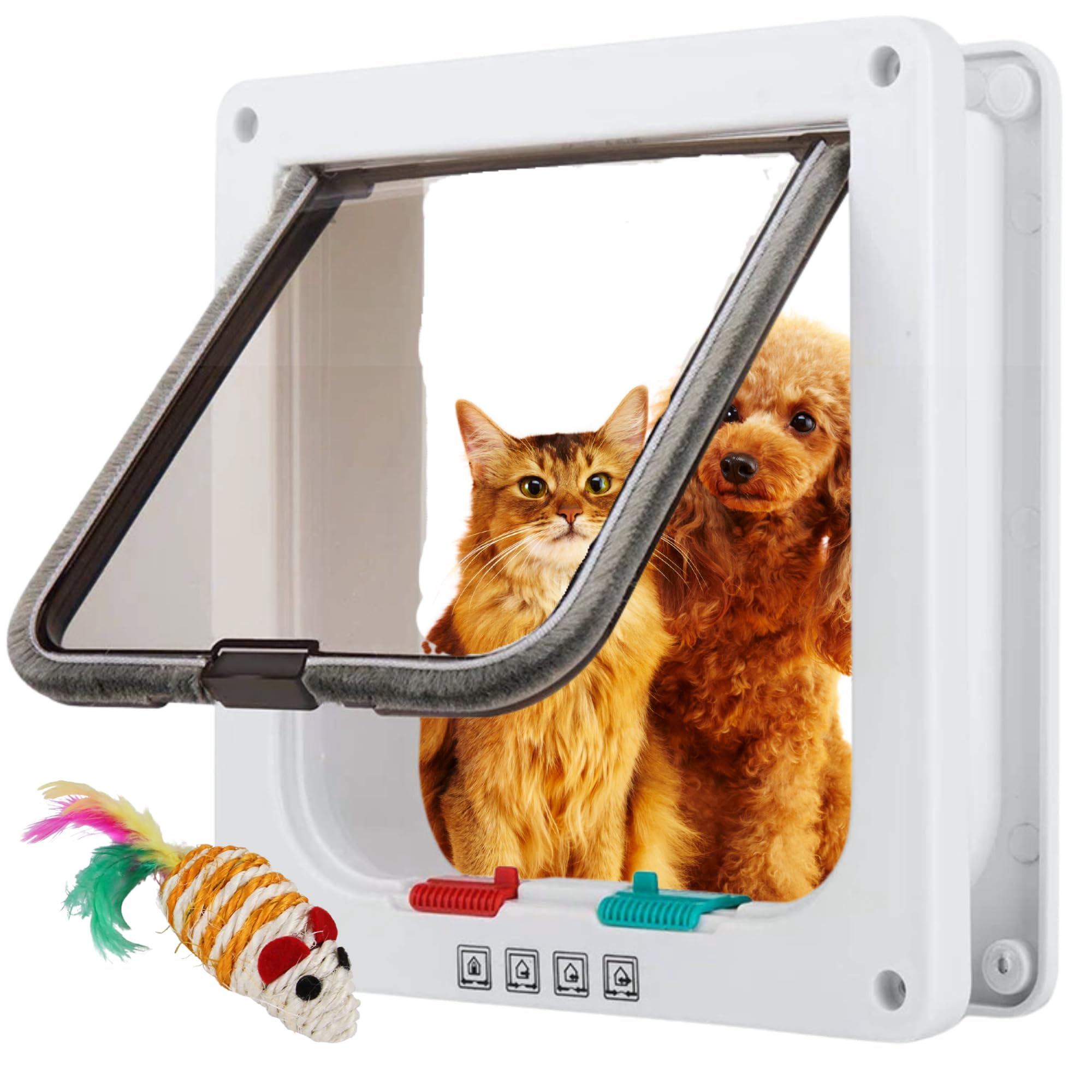 PETAIL® | Gatera para Gatos | Puerta para Gato con Cierre magnético de 4 vías | Puerta para Mascotas para Gatos y Perros pequeños | Regalo ratón Juguete (M 19X20X5,5cm)