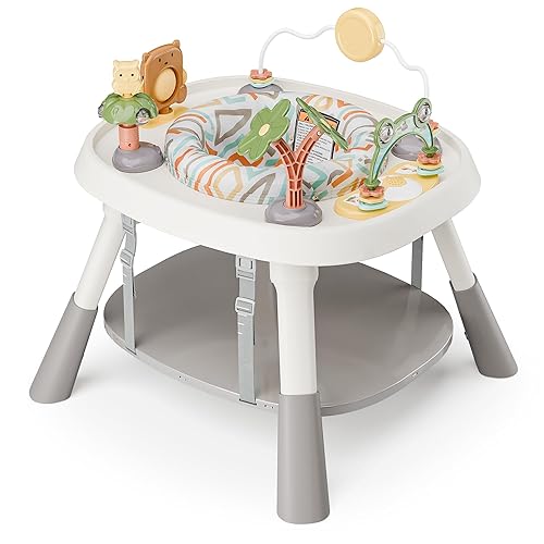 Centro de actividades para bebés, centro de actividades para bebés con música, luces, 5 juguetes para bebés, puentes y gorilas, asiento giratorio de