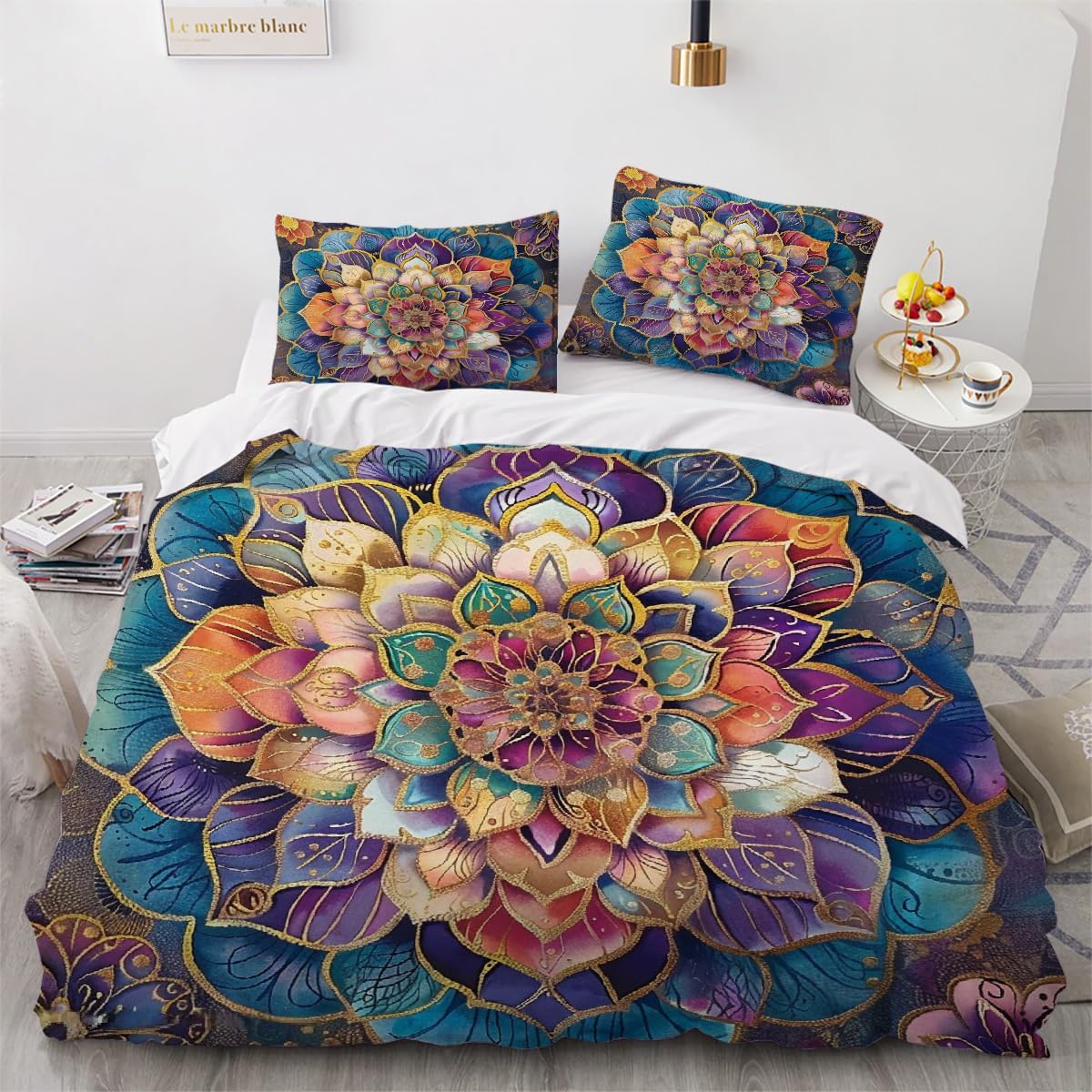 3D Mandala Bettwäsche Set 135x200 cm 4teilig Microfaser Warme Sommer Weich Bettwäsche Retro Floral Bettbezug Kinderbettwäsche mit 2 Kissenbezug 50x75 cm（Stil 211-17）