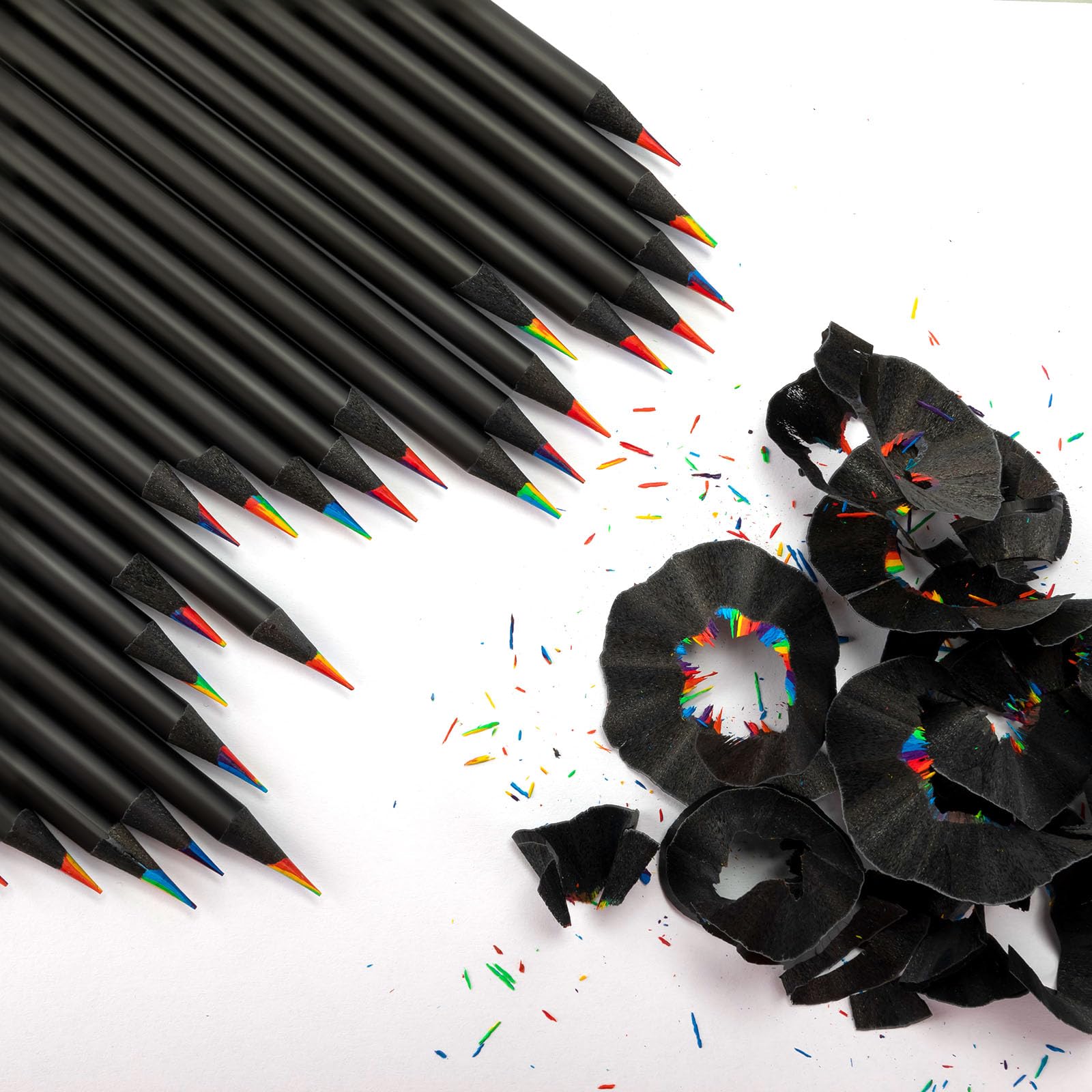 Teling Regenbogen-Bleistifte für Kinder, 7-in-1, schwarze Regenbogen-Bleistifte, Großpackung für Schule, Klassenzimmer, Kunstbedarf für Kinder und Erwachsene, Malen, Skizzieren, Zeichnen, 200 Stück